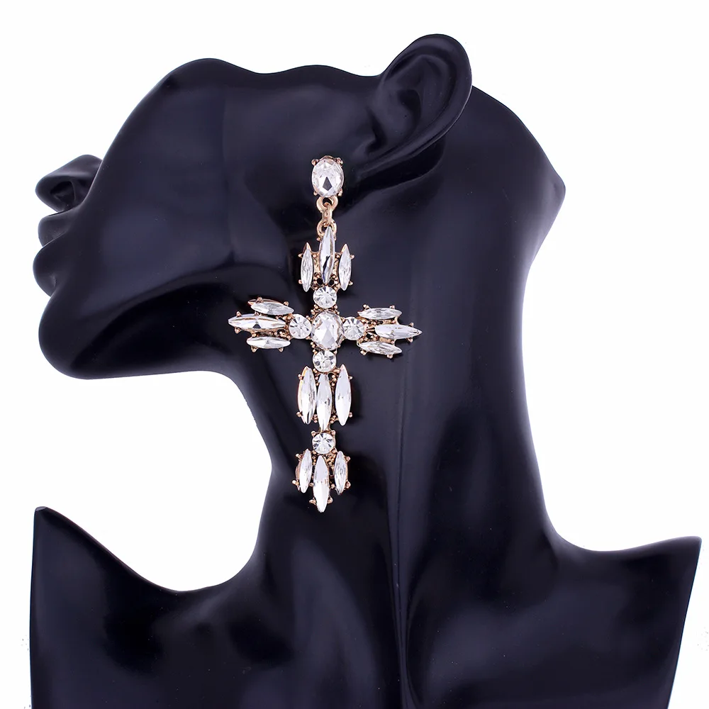 Trendy Rhinestone Cross Earrings For Women Big statement Earring 2021 crystal summer earing  fashionable fall jewelry