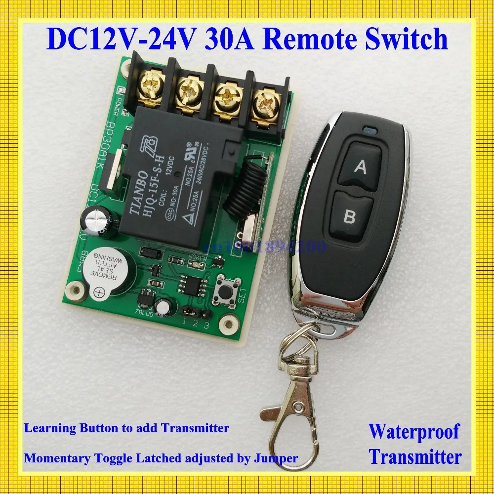 Remote Control Switches DC 12V-24V 30A Relay Wide Voltage Receiver 12V 14V 16V 24V Receiver Transmitter 3000W Remote Controller