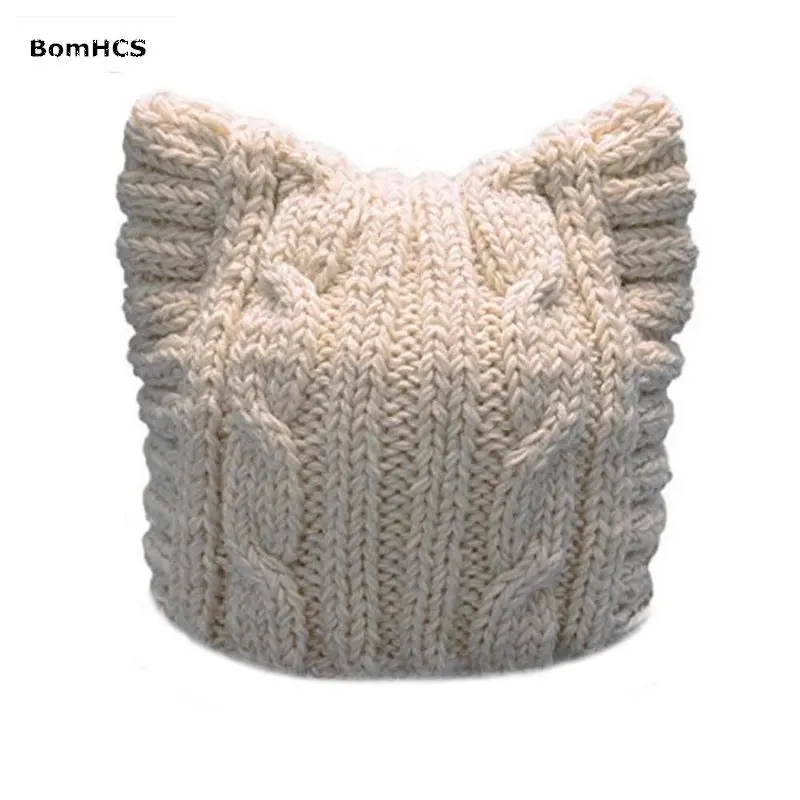 BomHCS Handmade Knit Pussycat Hat Women\'s March Parade Cap Cat Ears Beanie