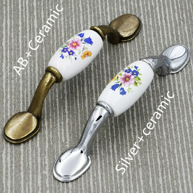 

3" antique kitchen cabinet handle ceramic wardrobe pull bronze silver zinc alloy drawer dresser cupboard furniture knobs handles