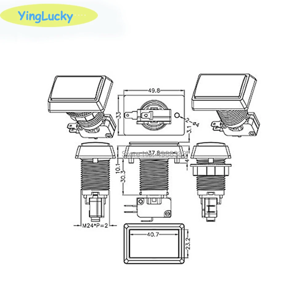 المنتج تفاصيل مستطيلة LED زر الضغط للقنطرة 50*33 مللي متر مضيئة فتحة لعبة زر 5 اللون الأحمر الأزرق الأبيض الأخضر الأصفر