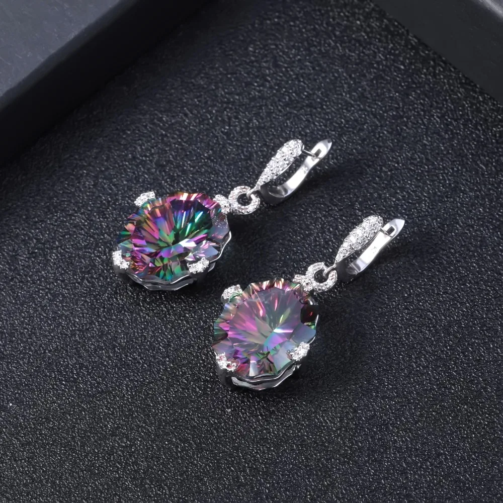 GEM\'S BALLET 48.42Ct Natural Rainbow Mystic Quartz Earrings 925 Sterling Silver Vintage Drop Earrings For Women Fine Jewelry