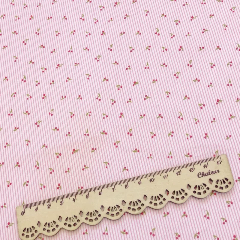 Graceful Pink Green Stripe Fruit Cherry Printed Cotton Fabric 50x160cm For DIY Sewing Bedding Quilting Cloth Decoration