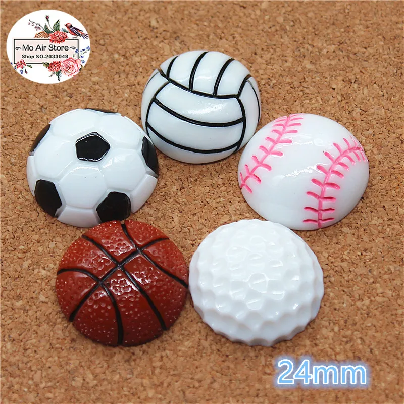 10pcs Resin football basketball sports flat back Cabochon Art Supply Decoration Charm Craft DIY 24mm