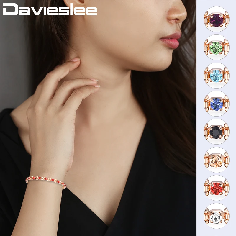 Davieslee Womens Bracelet Jewelry 585 Rose Gold Color Bracelets For Women Square Bismark Multi Colors CZ Stone 5.5mm DGBM101