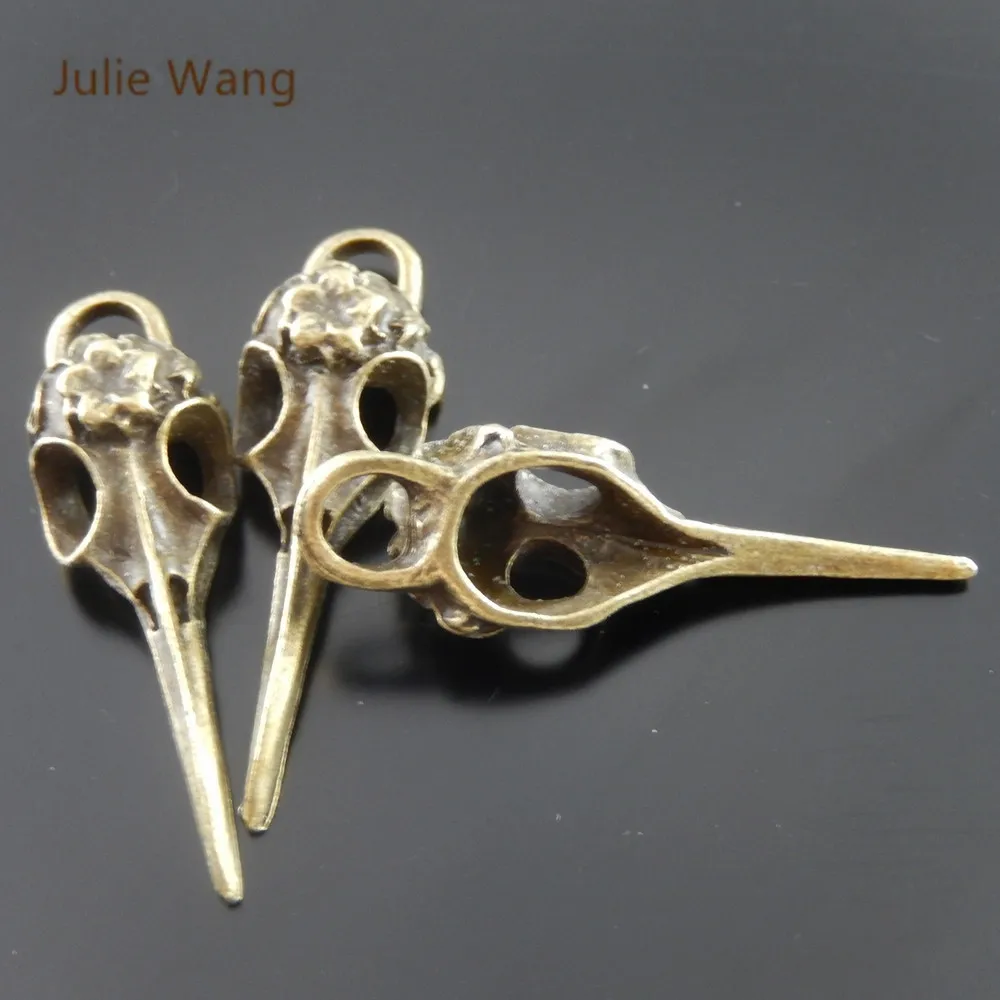 Julie Wang 5PCS Bird Beak Charms Skull Bird Head Antique Bronze Pendant Bracelet Earring Fashion Punk Jewelry Making Accessory