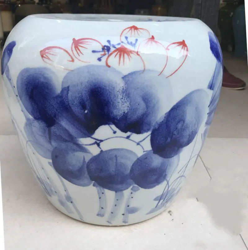 Jingdezhen Ceramic stool Hand-painted Blue And White Lotus pattern Outdoor Balcony Toilet porcelain stool