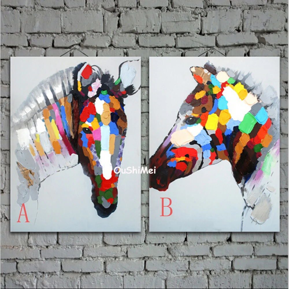 

High Skill Handmade Modern Abstract Colorful Animal Horse Knife Oil Painting on Canvas Decor Hand Paint Zebra Acrylic Pictures