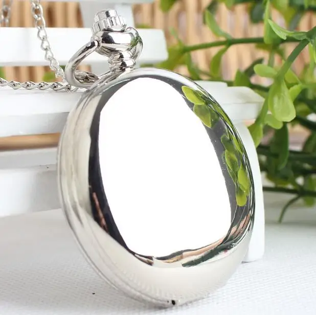 New simple white steel double-sided smooth silver surface quartz pocket watch large retro genuine POk87