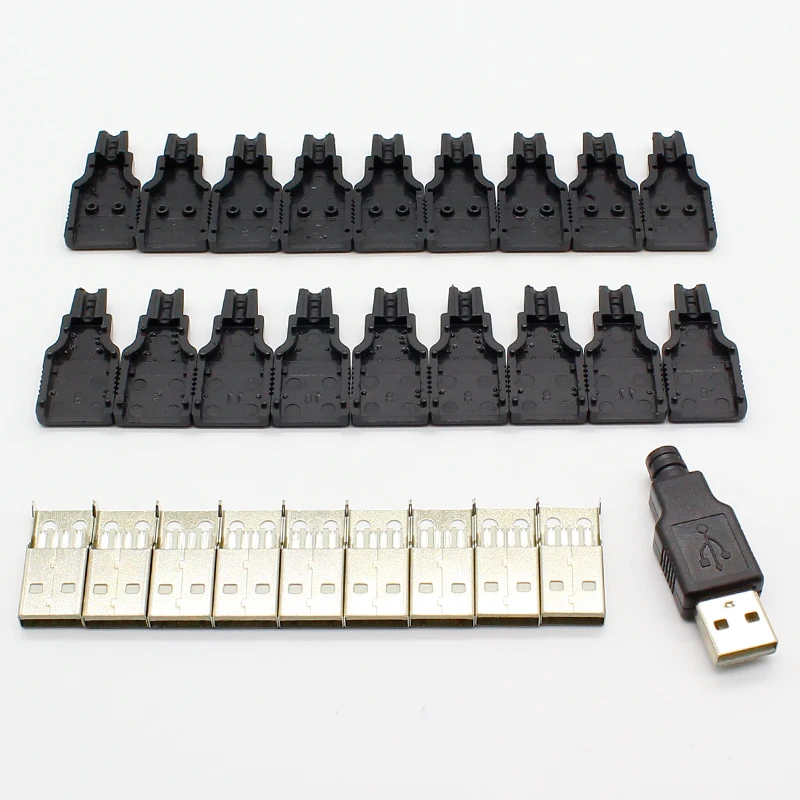 IMC hot New 10pcs Type A Male USB 4 Pin Plug Socket Connector With Black Plastic Cover