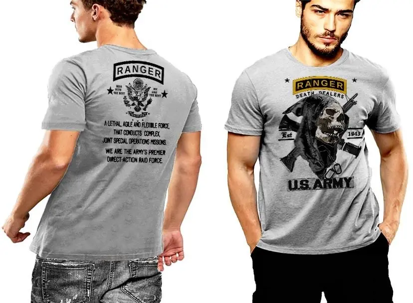 Summer Fashion Hot Army Ranger T-Shirt 75th Rgt Grim Reaper Death Dealer Sua Sponte 2 SIDED PRINT Tee shirt