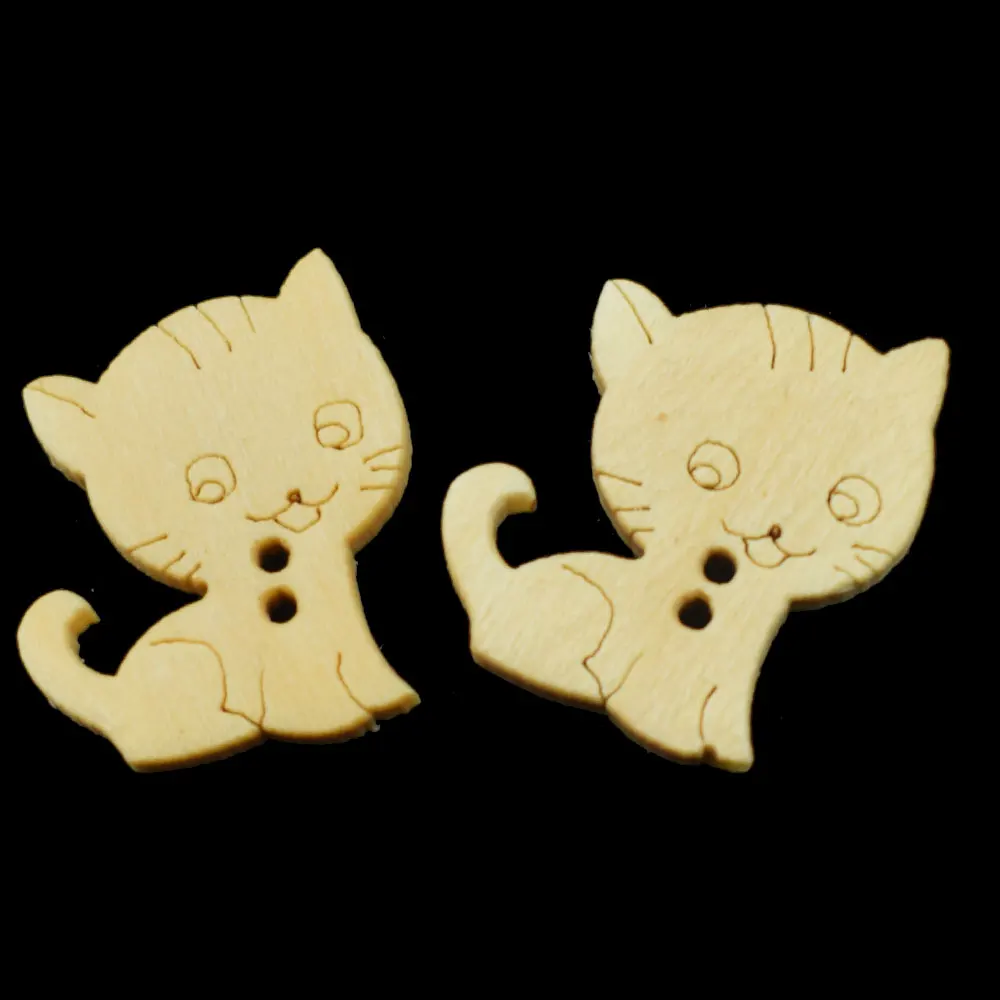 

100PCS Wood Sewing Button Scrapbooking Cat Natural Color Two 2-Holes DIY Sewing Scrapbooking Baby Handmade Wood Buttons