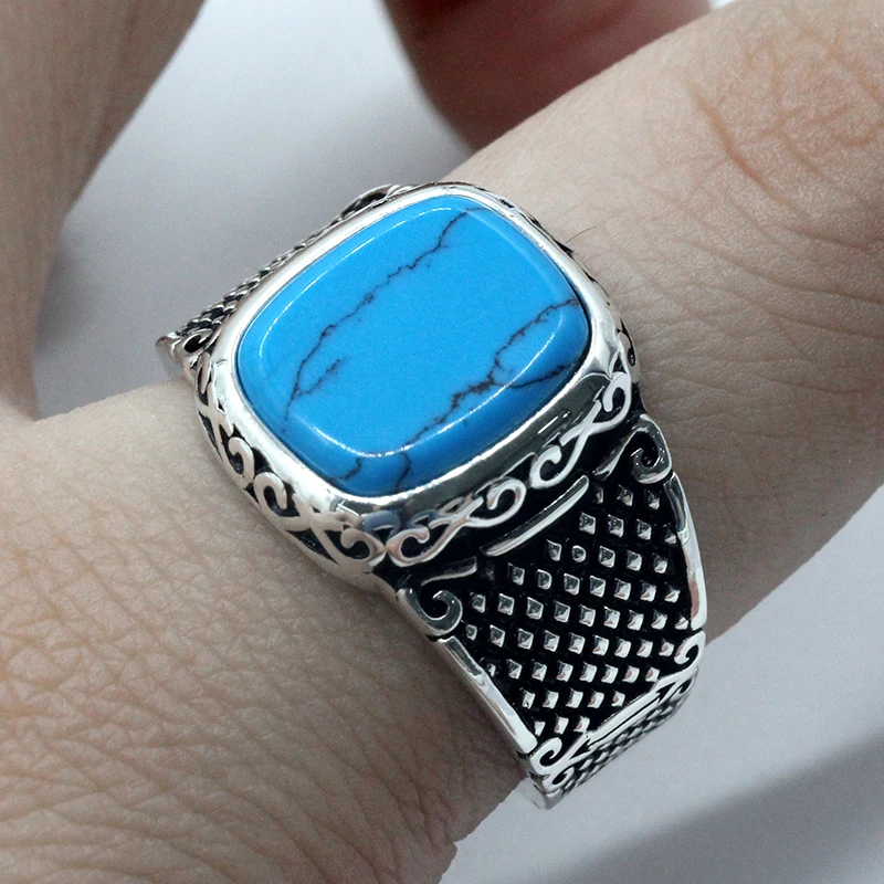 S925 خاتم من الفضة الإسترليني الفيروزية للرجال ، خمر ، بسيط ، يدوي الصنع ، عطلة ، هدية حفلة ، مجوهرات