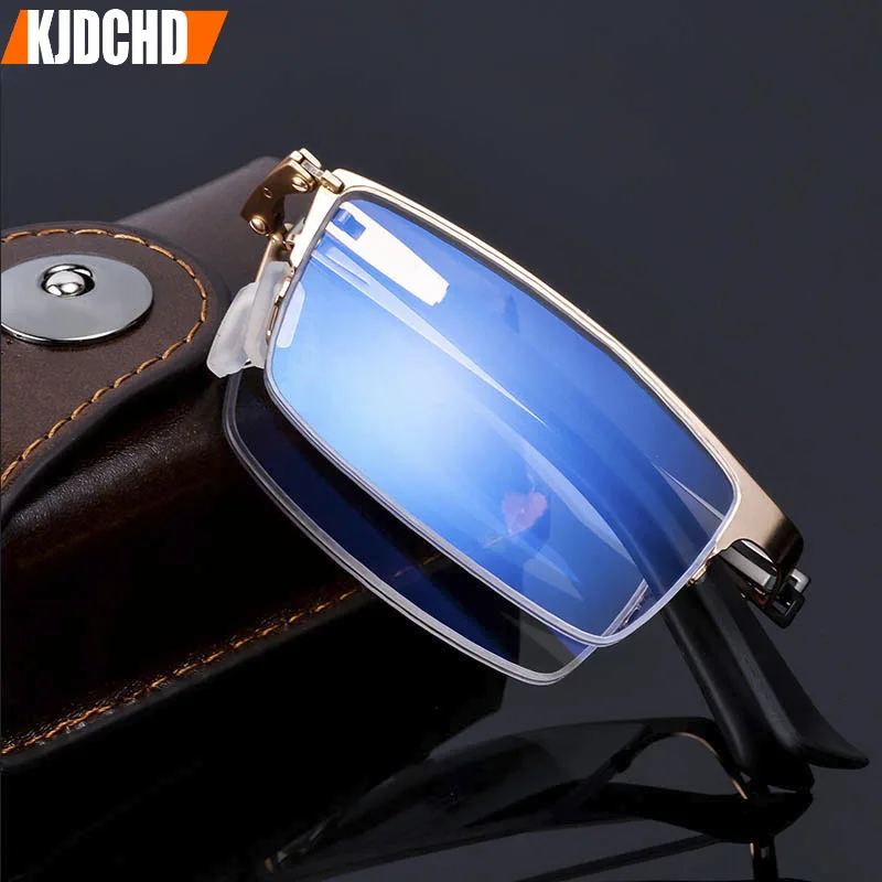 2019 High-end Business Anti Blue Ray Folding Reading Glasses Stainless Steel Half Eyeglasses Frame Optical Prescription Eyewear