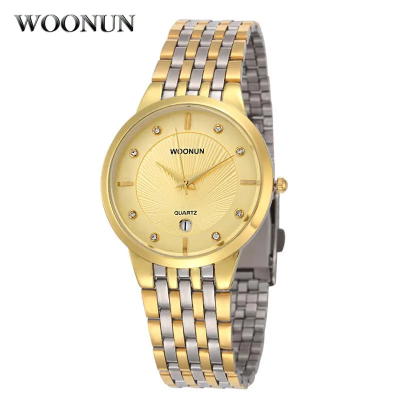 WOONUN Gold Watch Men Mens Watches Top Brand Luxury Full Steel Quartz Wristwatch Fashion Business Male Clock Relogio Masculino