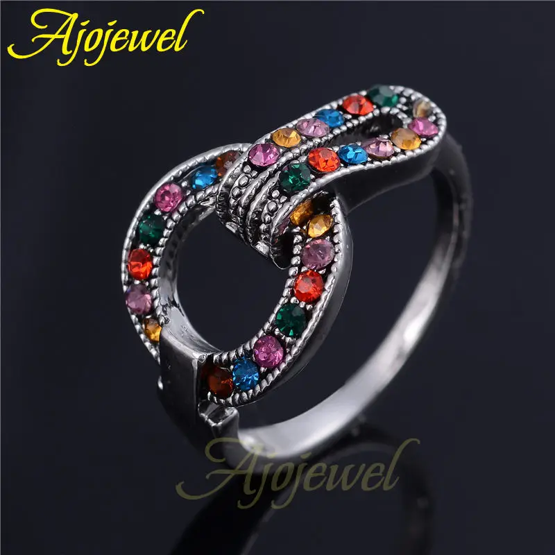 Ajojewel Black Rhinestone Round Simple Ring Retro For Women Vintage Jewelry Accessories Fashion Gifts