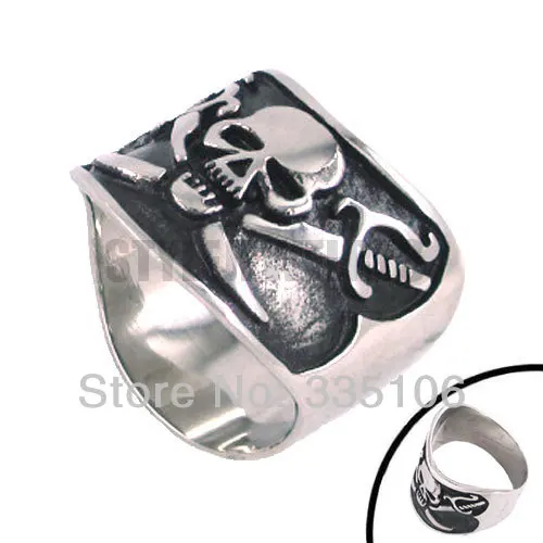 Free Shipping! Caribbean Captain Pirate Skull Ring Stainless Steel Jewelry Classic Motor Biker Men Ring SWR0121