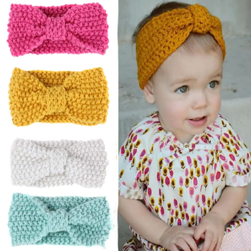 200pcs/lot Crochet Baby Girl Hairband Newborn Headwear Wool Children Hair Accessories Solid Kids Hair Clips Taenia Bandeau