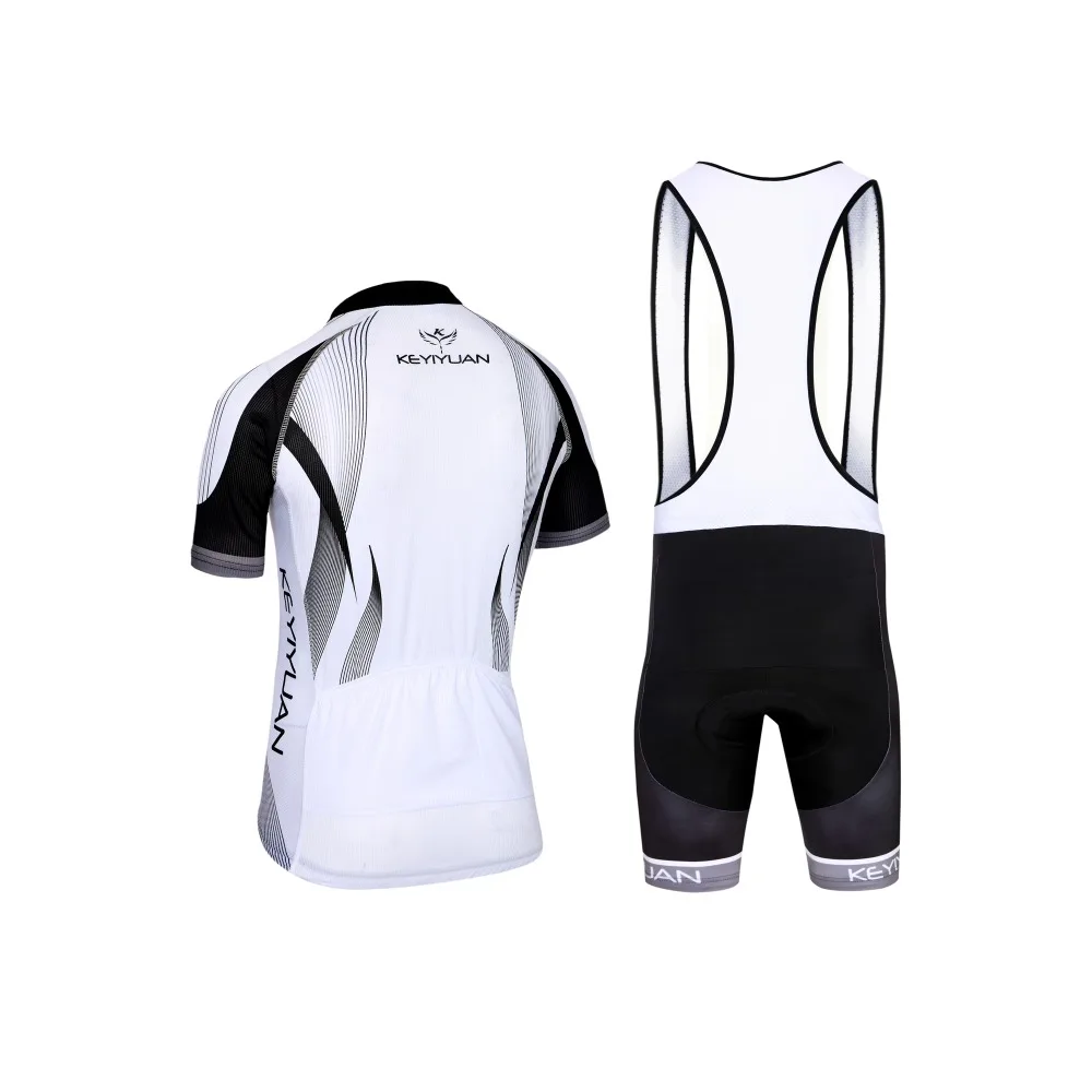 KEYIYUAN Cycling Jersey Short Sleeve Bib Shorts Men's Cycling Clothing Jersey Set Black White S-5XL