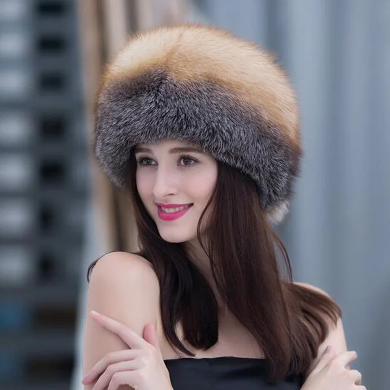 

New fox fur hat female winter national wind Mongolian hat really suede ear protector warm fur hat female winter Real fox fur