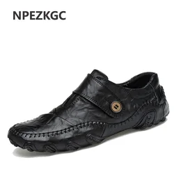 NPEZKGC Fashion British Style Men Causal Shoes Genuine Leather Slip On Men Shoes High Quality Loafers man Shoes Zapatos Hombre