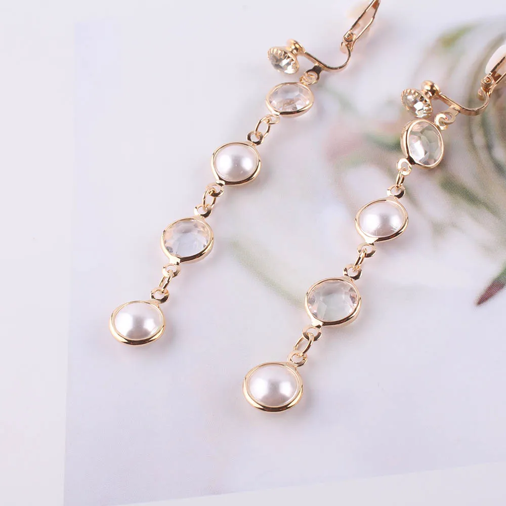 JIOFREE 2018 Fashion New Luxury Shiny Rhinestone Pearl Clip on Earrings for Women Statement Jewelry Brincos Wedding Party Gift