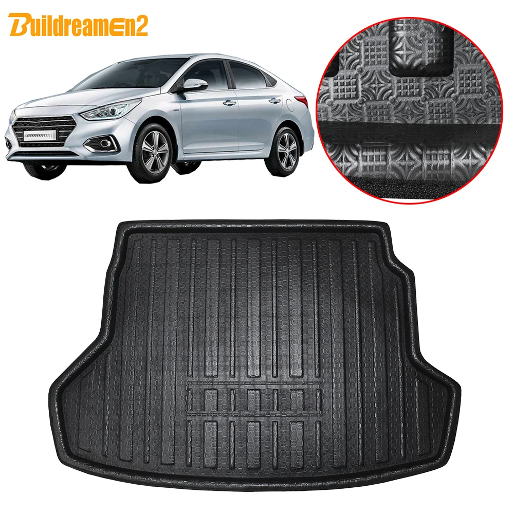 Buildreamen2 Dla Hyundai I25 Accent Blue Verna Solaris Sedan Mata bagażnika samochodowego Taca podłogowa Boot Liner Bagażnik Cargo Carpet 2011-2017
