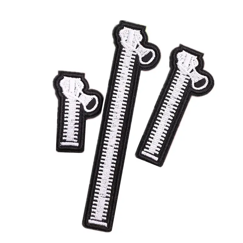 

3 Sizes Embroidery Zipper Patches Sew Iron On Zip Embroidered Patch Badges For Bag Jeans Hat T Shirt DIY Appliques Craft Decor