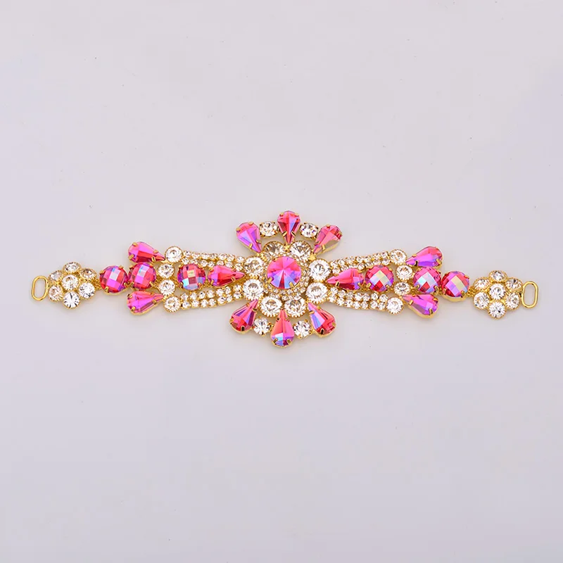 JUNAO 45x180mm Sewing AB Crystal Flatback Glass Rhinestones Chain Flower Strass Applique Bikini Belt Jewelry For Dresses