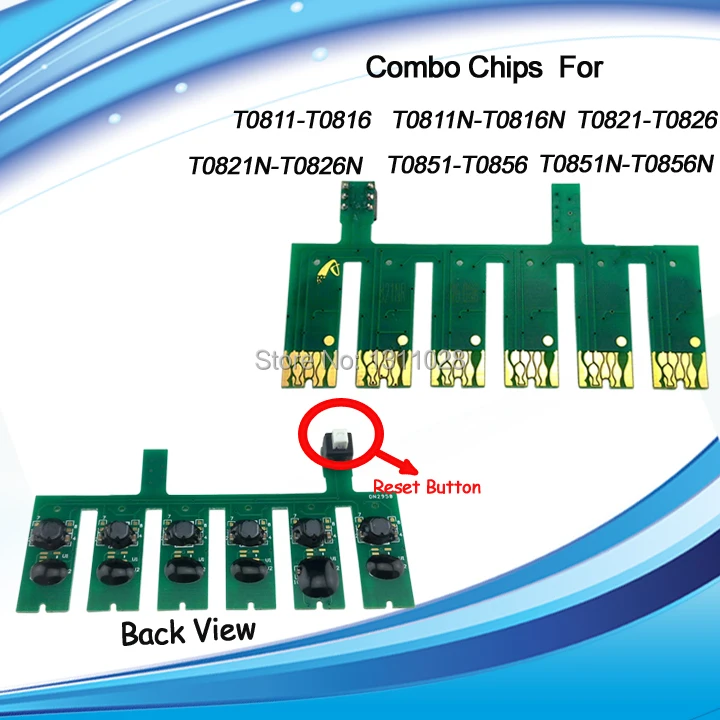 T0821-T0826  Compatible Combo chips with reset button for Epson Stylus Photo R390 R270 R290 R295 RX590 RX615 RX610 RX690 ,5SETS