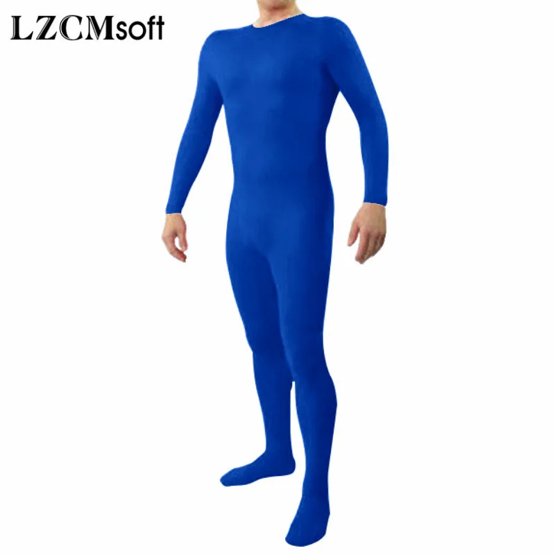 LZCMsoft One Piece Crew Neck Full Body Suit for Men No Hood Footed Unitards Spandex Skin Tights Bodysuits Cosplay Costume