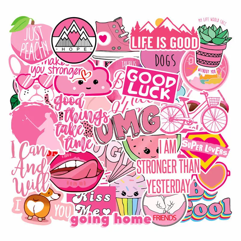 

40Pcs PVC Waterproof Girls Kawaii Pink Computer Stickers to DIY Suitcase Moto Car Fridge Luggage Laptop Scrapbook Skin Decals