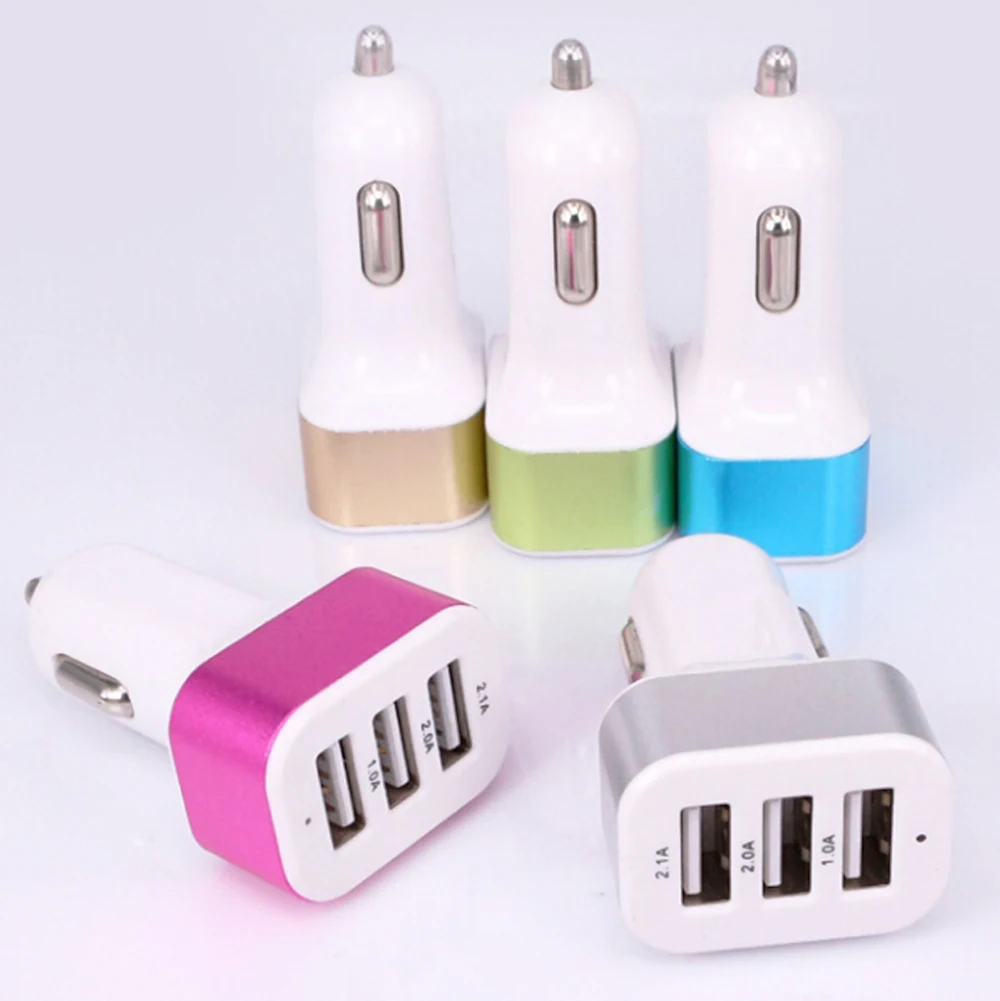 

100pcs/Lot 5V 2A Universal 3 USB Port Car Charger for iPhone Android Mobile Phone Mini USB Car Charger