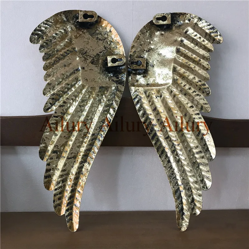 2Pcs.Unique Wrought Iron Made Old Angel Golden Wings Hanging,Wall Soft Decoration,Christmas Gift