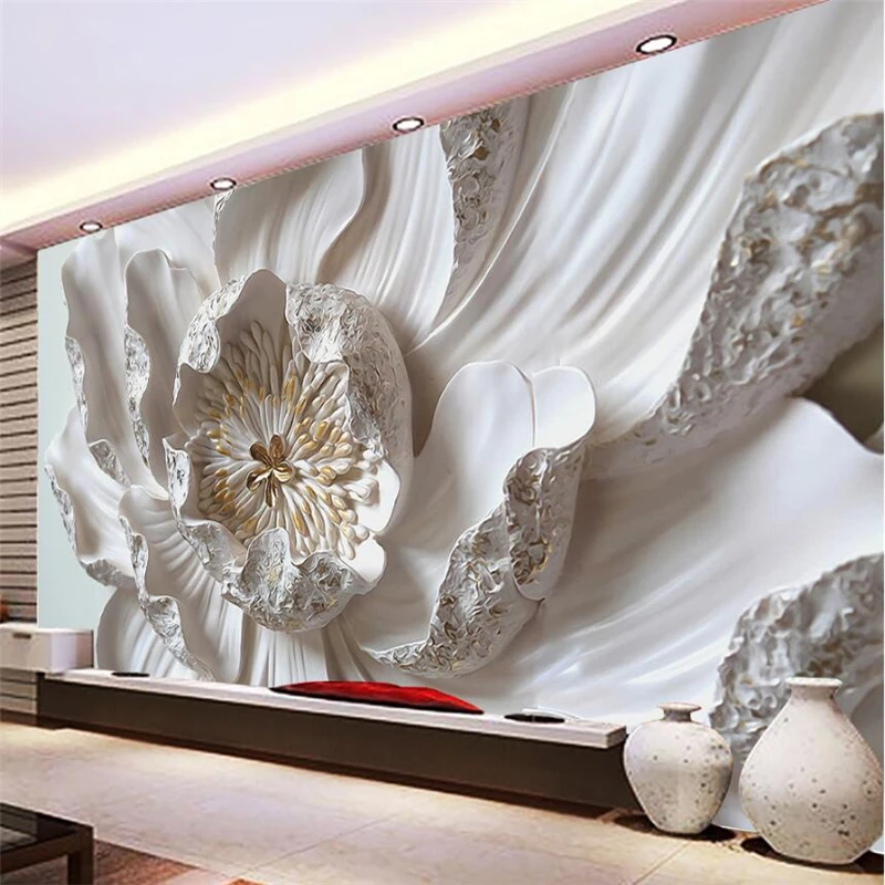 wellyu Custom wallpaper  papel de parede 3d  Large flower embossed background wall 3D flower decoration painting flower mural