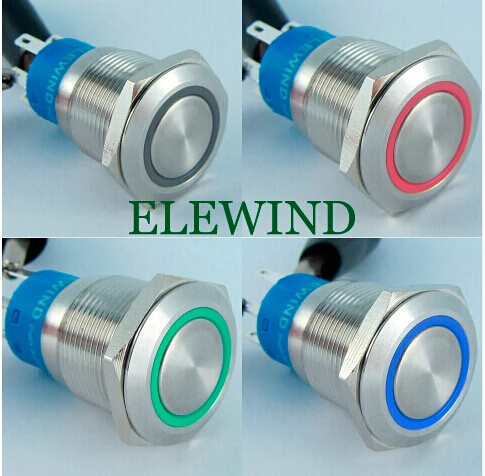 19mm 3 three led color ring illuminated Black aluminium or Stainless steel  push button switch(PM192F-11ZE/J/RGB/12V/S)