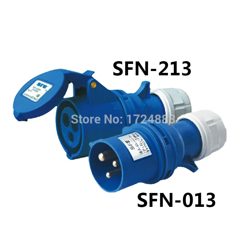 16A 3 pin connector plug Industrial male female plugs SFN-013/SFN-213 waterproof IP44 220-240V~2P+E