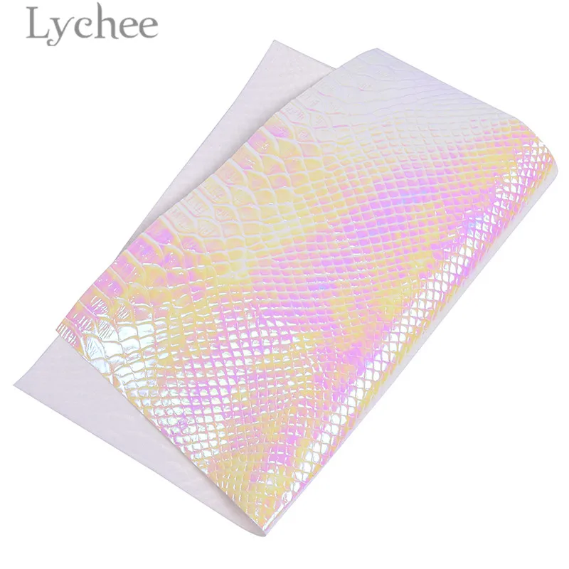 Lychee 29x21cm A4 Iridescent Crocodile Grain PU Fabric High Quality Sewing Synthetic Leather DIY Material For Handbag Garments