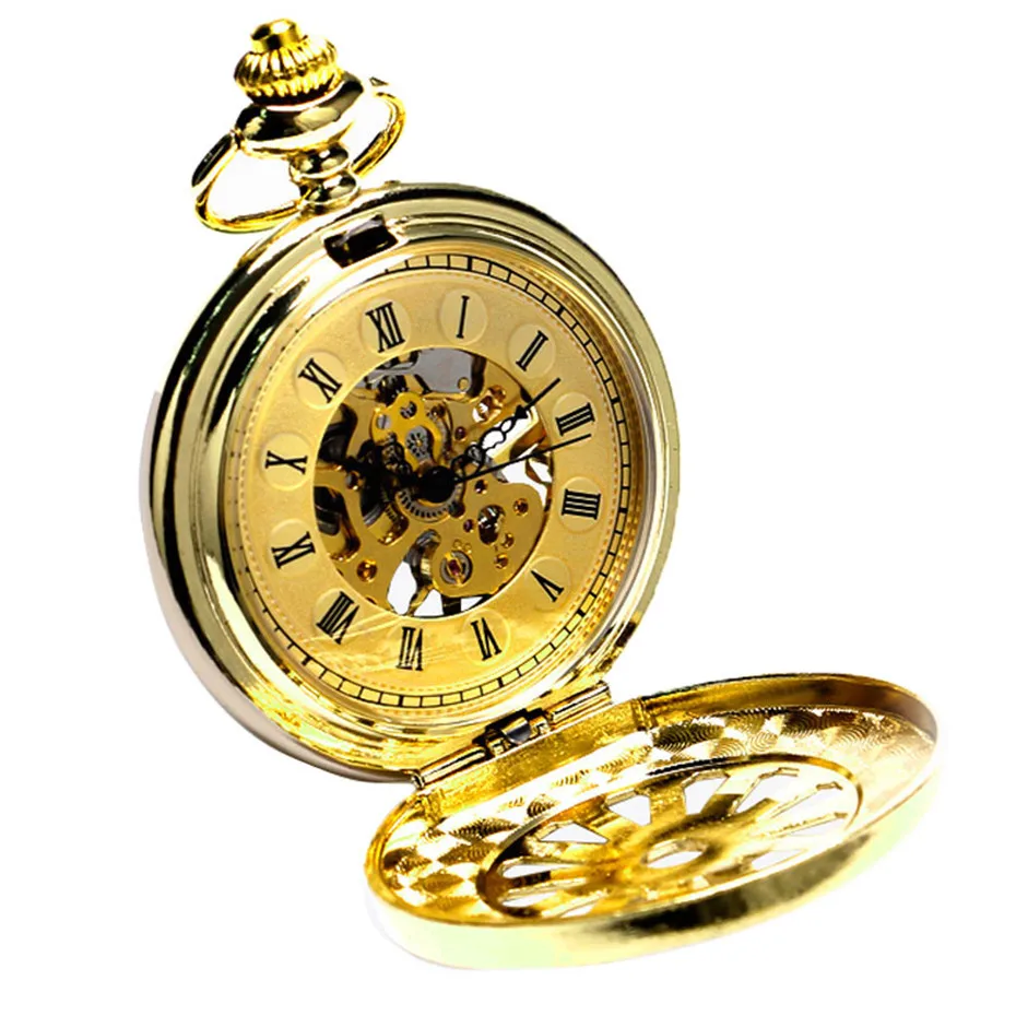 Fashion Unisex Luxury Gold Mechanical Hand Wind Pocket Watch for Men Women Unisex Pocket Watches Chain Male Retro Clock Gifts