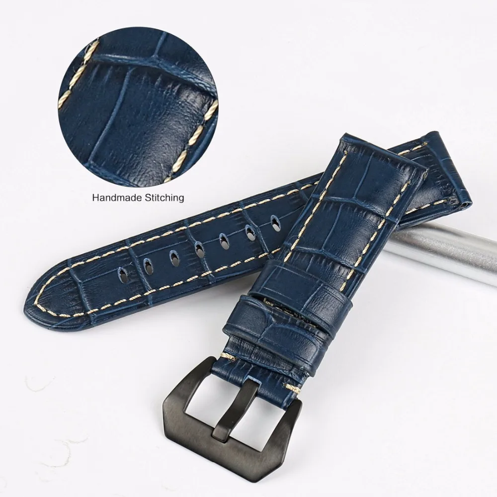 MAIKES Quality Genuine Leather Watch Strap 22mm 24mm 26mm Fashion Blue Watch Accessories Watchband for Men Women