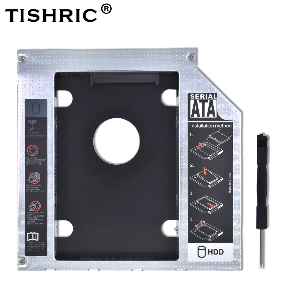 TISHRIC Aluminum 2nd HDD Caddy For CD ODD Notebook 12.7mm SATA 3.0 For Universal HDD Case 2.5 Box DVD Enclosure Optibay