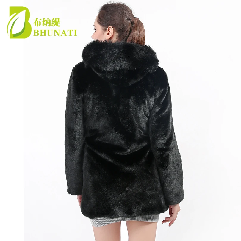 BHUNATI Winter Jackets Female Faux Mink Fur Coat Fashion Warm Long-sleeved Loose Hooded Black Jackets For Women