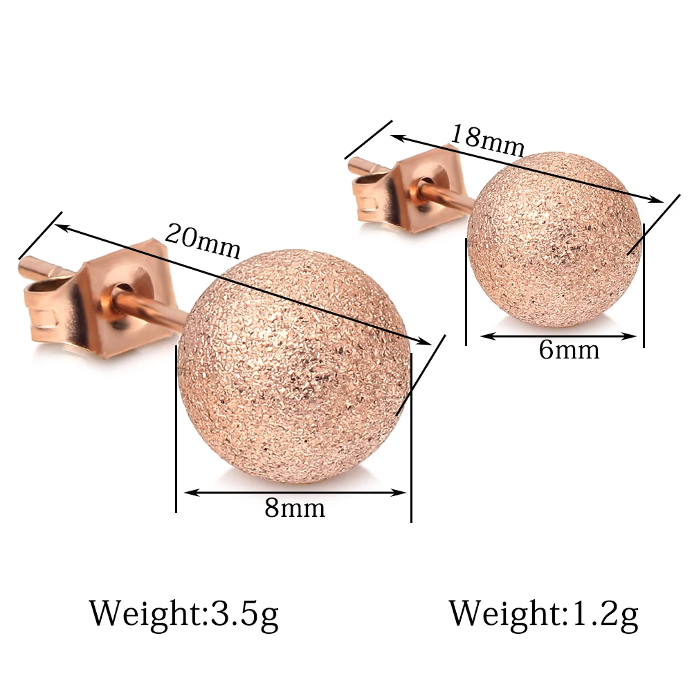 Classic Style Size 6mm 8mm Stainless Steel Ball Earrings Rose Gold-Color Plating Stud Earrings For Women