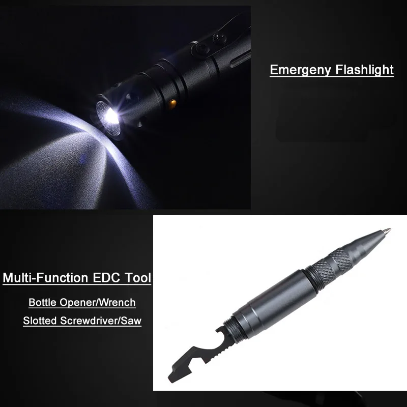 Multi Function Tactical Pen Emergency Window Breaker Flashlight/Bottle Opener/Wrench/Screwdriver Outdoor Survival EDC Tool