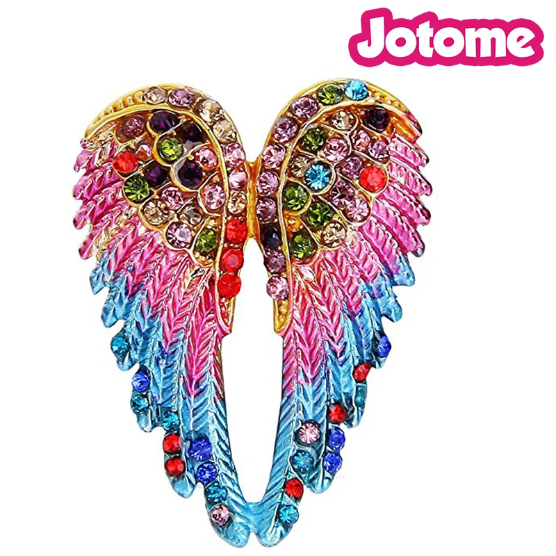 

100pcs a lot Multicolor Gold-Tone Women's Austrian Crystal Enamel Angel Wings Brooch Pin