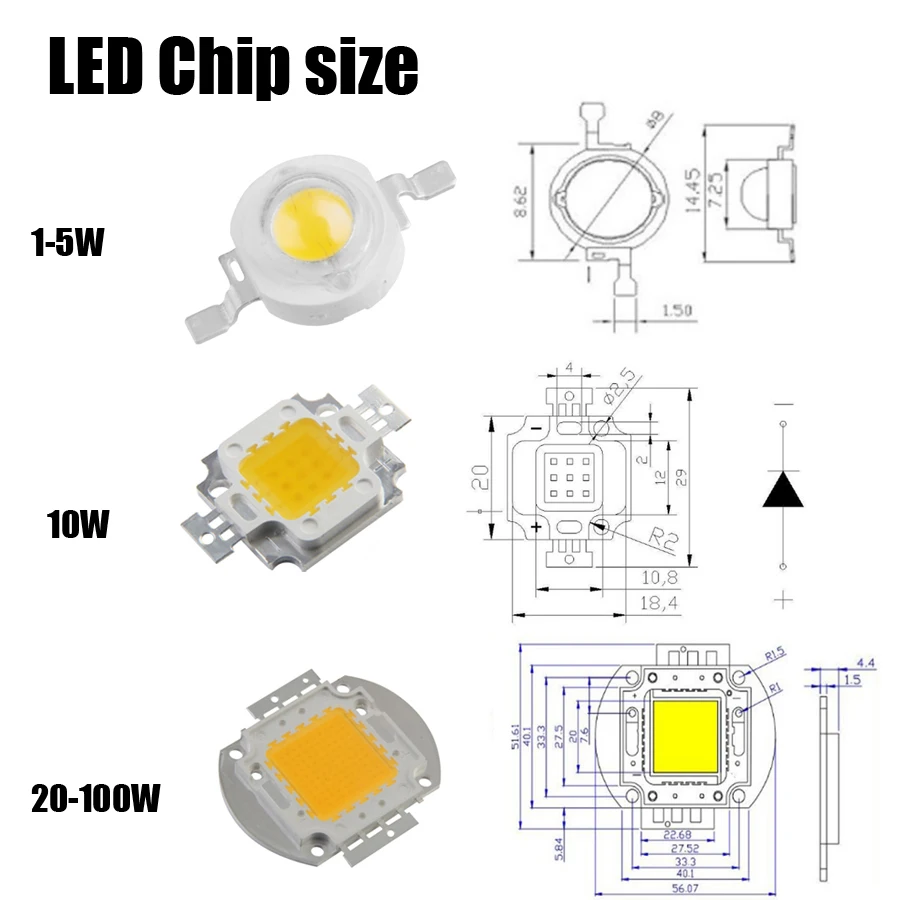 High Power LED Chip Matrix Warm Cold White Red Yellow Green Blue RGB SMD DIY COB for 1W3W5W10W20W30W 50W100W Light Lamp Beads