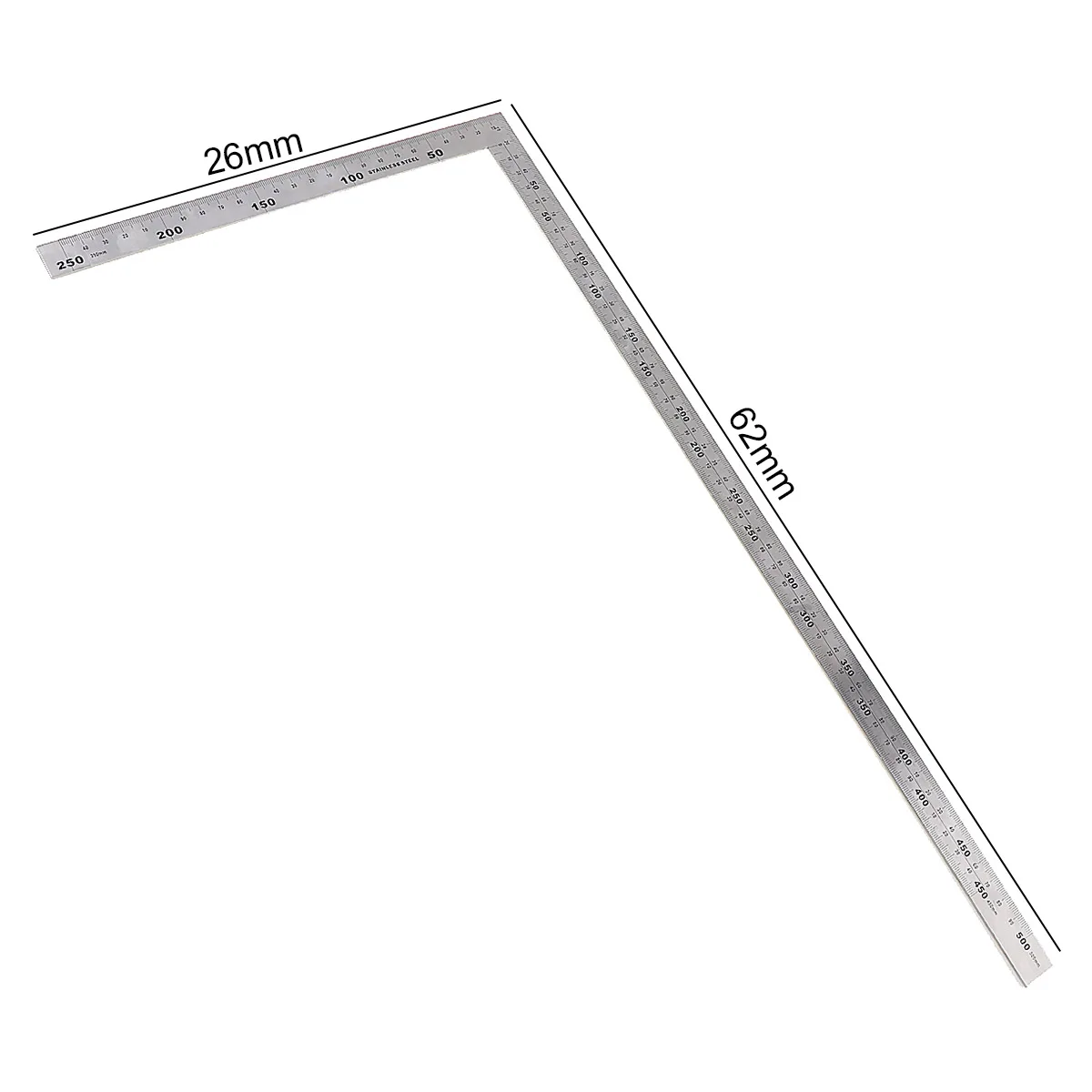 Righello ad angolo retto a 90 gradi in acciaio inossidabile da 250mm più spesso 500x1.2mm, strumenti di misurazione per la lavorazione del legno/ufficio