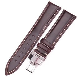 Black Dark Brown Vintage Smooth Watch Band 18 19 20 21 22 24mm Women Bracelet Strap With Silver Polished Deployment Clasp