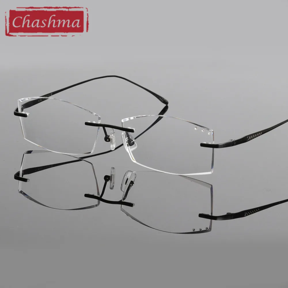 Chashma Brand Titanium Fashion Male Eye Glasses Diamond Trimmed Rimless Glasses Frames Man Eyeglass Frame Tint Lenses