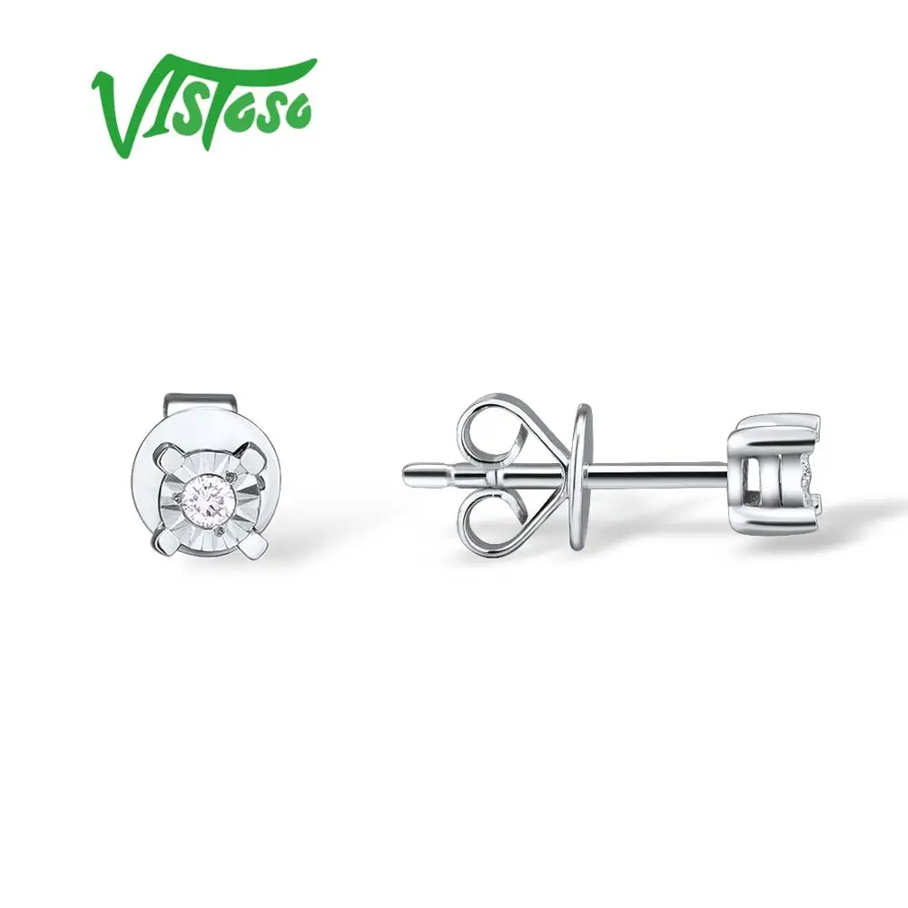 VISTOSO Pure 14K 585 White Gold Sparkling Illusion-Set Miracle Plate Diamond Earrings For Women Fashion Trendy Fine Jewelry